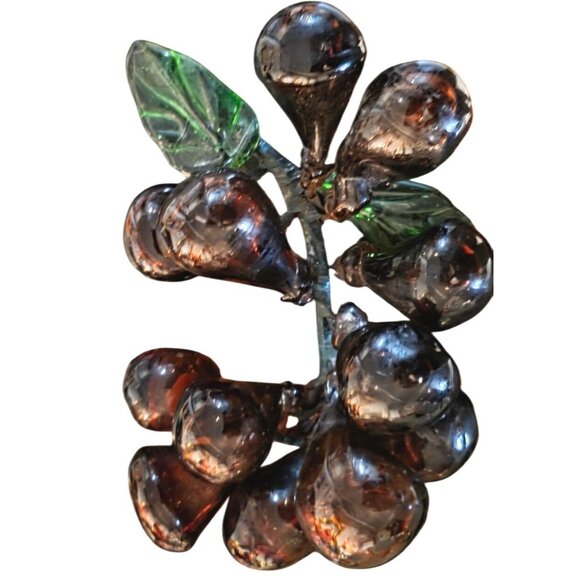 2 Vintage Alabaster & Glass Grape Cluster Decoration White Purple MCM - Picture 3 of 16